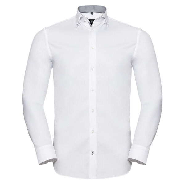 Gents Long Sleeve Contrast Herringbone Shirt Thumbnail